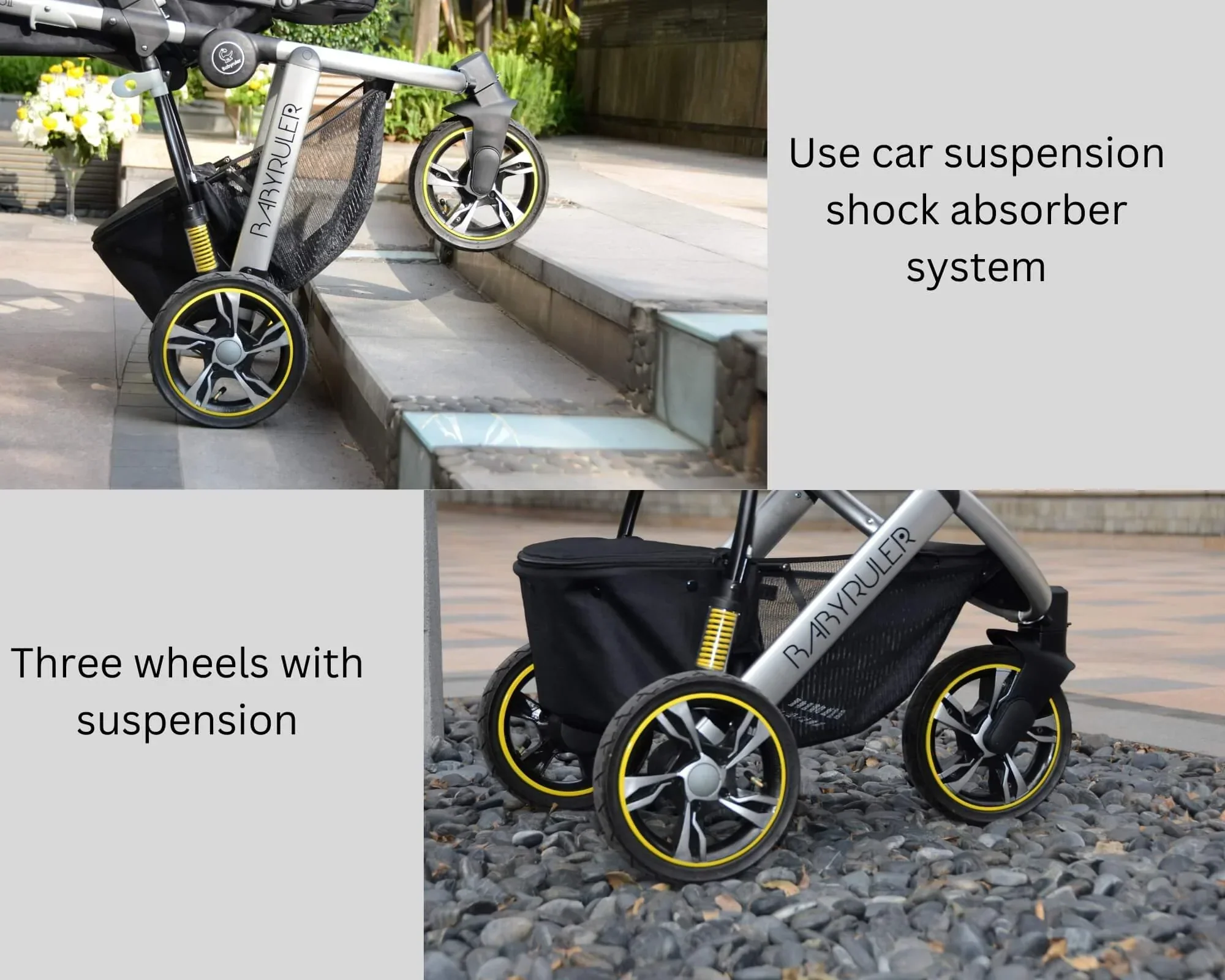 Three Wheels High Landscape Baby Stroller-Preium Grey - Image 15