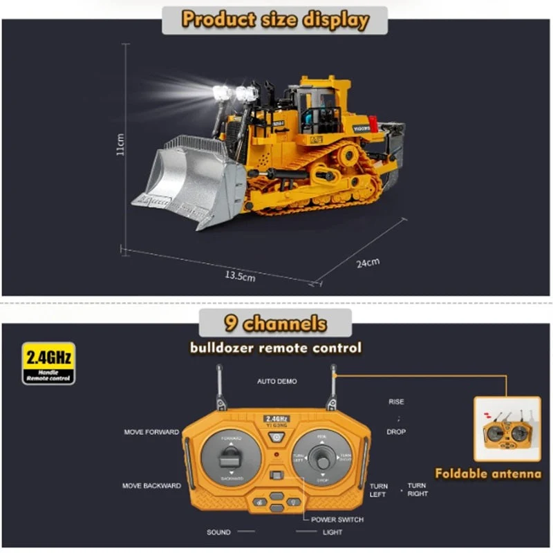 Toy Boys Construction Vehicle Toys Birthday Gifts Ideas With Light Sound Metal Shovel Ripper Dozer Front Loader Toy 9 Channel 2.4Ghz Gift - Image 5