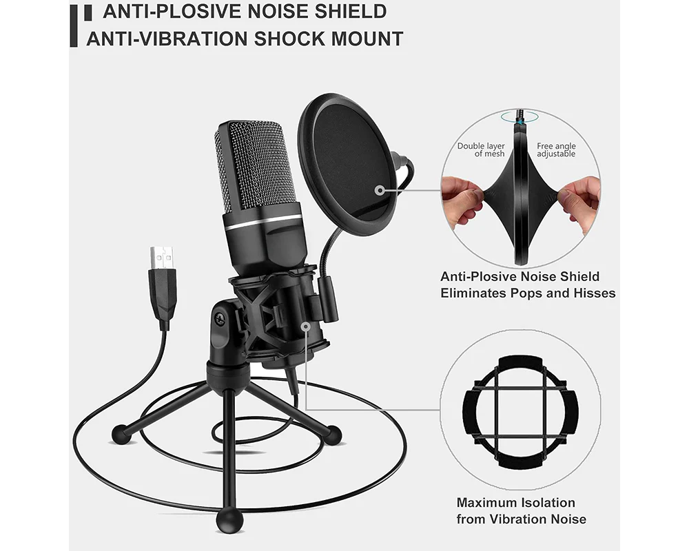 USB Condenser Microphone – USB Condenser Microphone Kit for PC & Gaming - Image 8