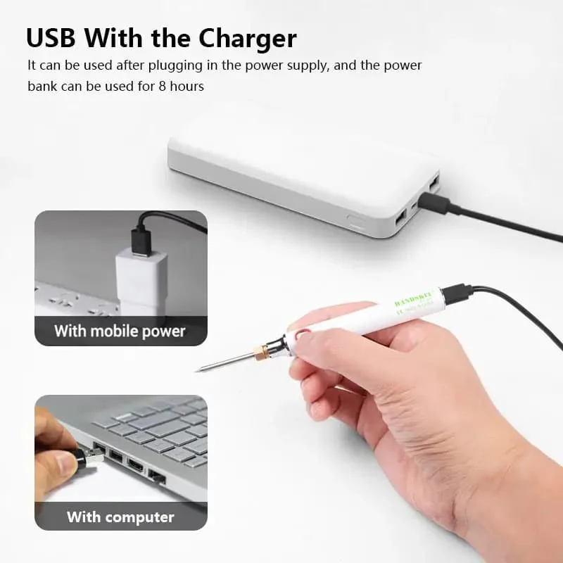 USB Soldering Iron Set - 8W Adjustable Temp, Ceramic Core & Tip - Image 4