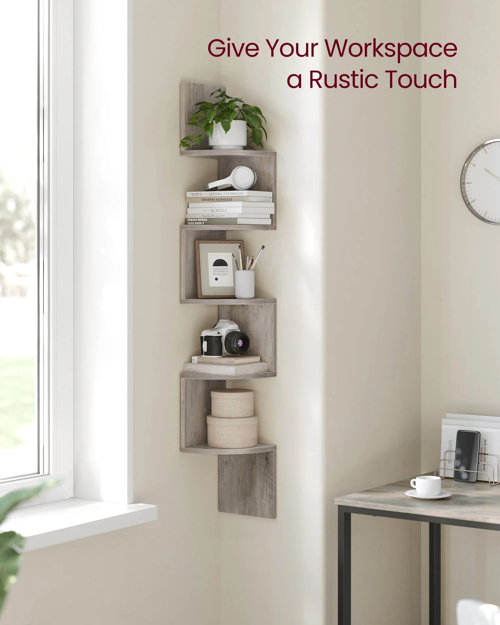 Vasagle 5-tier Floating Wall Bookshelf - Greige - Image 5