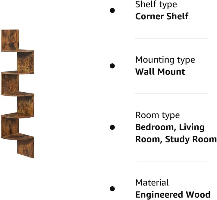 Vasagle 5-tier Floating Wall Bookshelf - Rustic Brown - Image 8