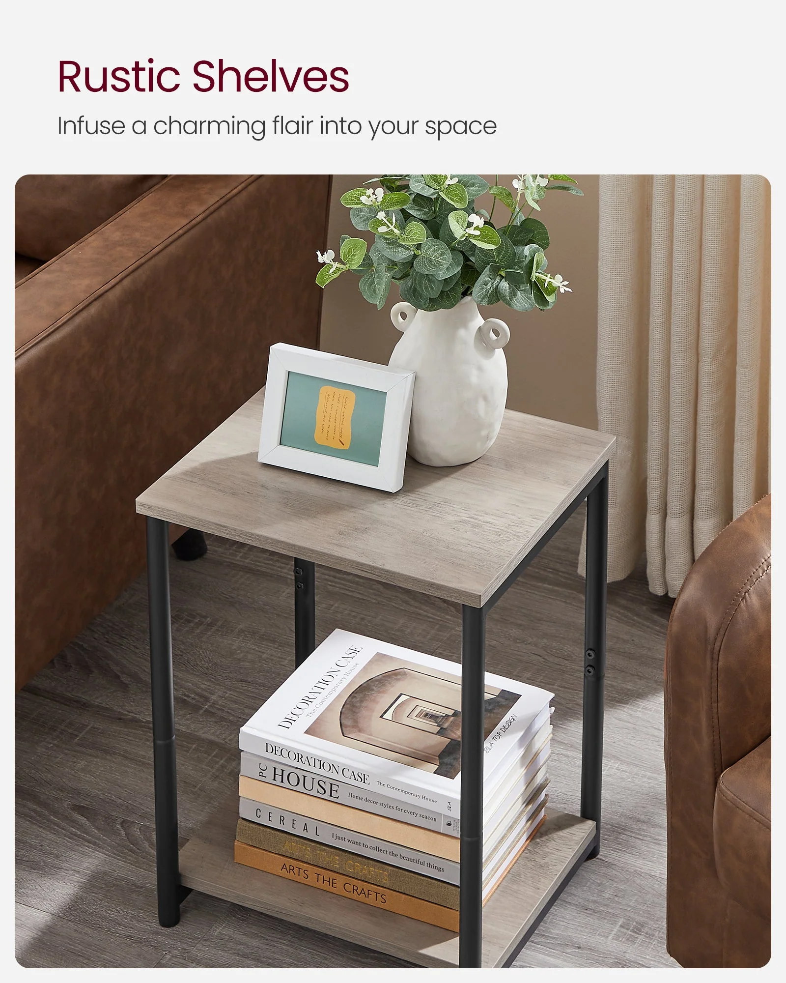 VASAGLE Bed Side Tables End Table (Greige) - Image 4