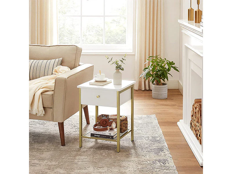 VASAGLE Bedside Table with Drawer - White Nightstand, End Table - Image 3