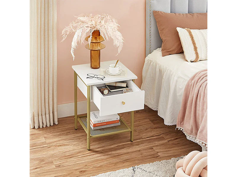 VASAGLE Bedside Table with Drawer - White Nightstand, End Table - Image 4