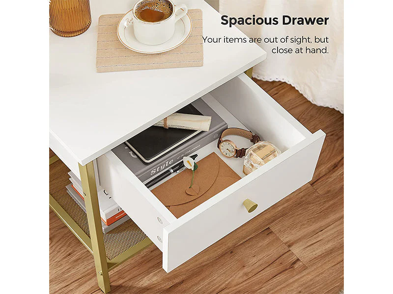 VASAGLE Bedside Table with Drawer - White Nightstand, End Table - Image 7