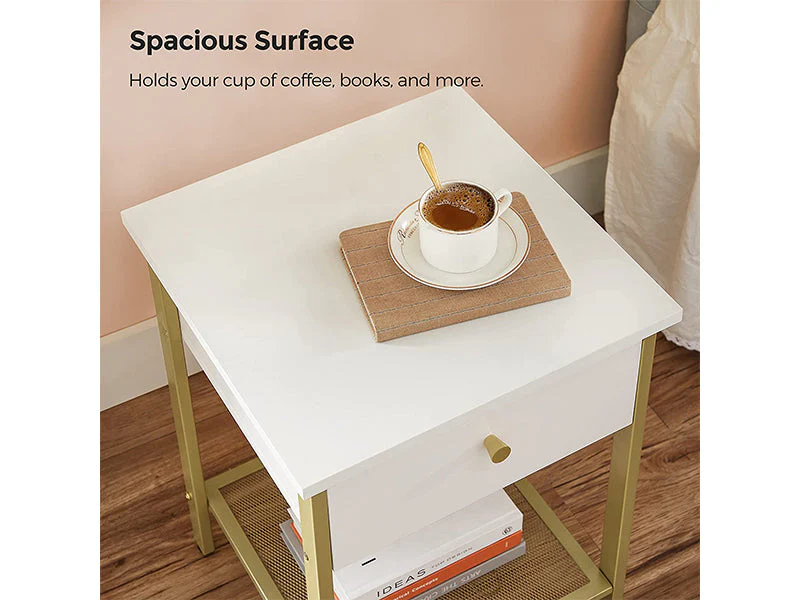 VASAGLE Bedside Table with Drawer - White Nightstand, End Table - Image 8