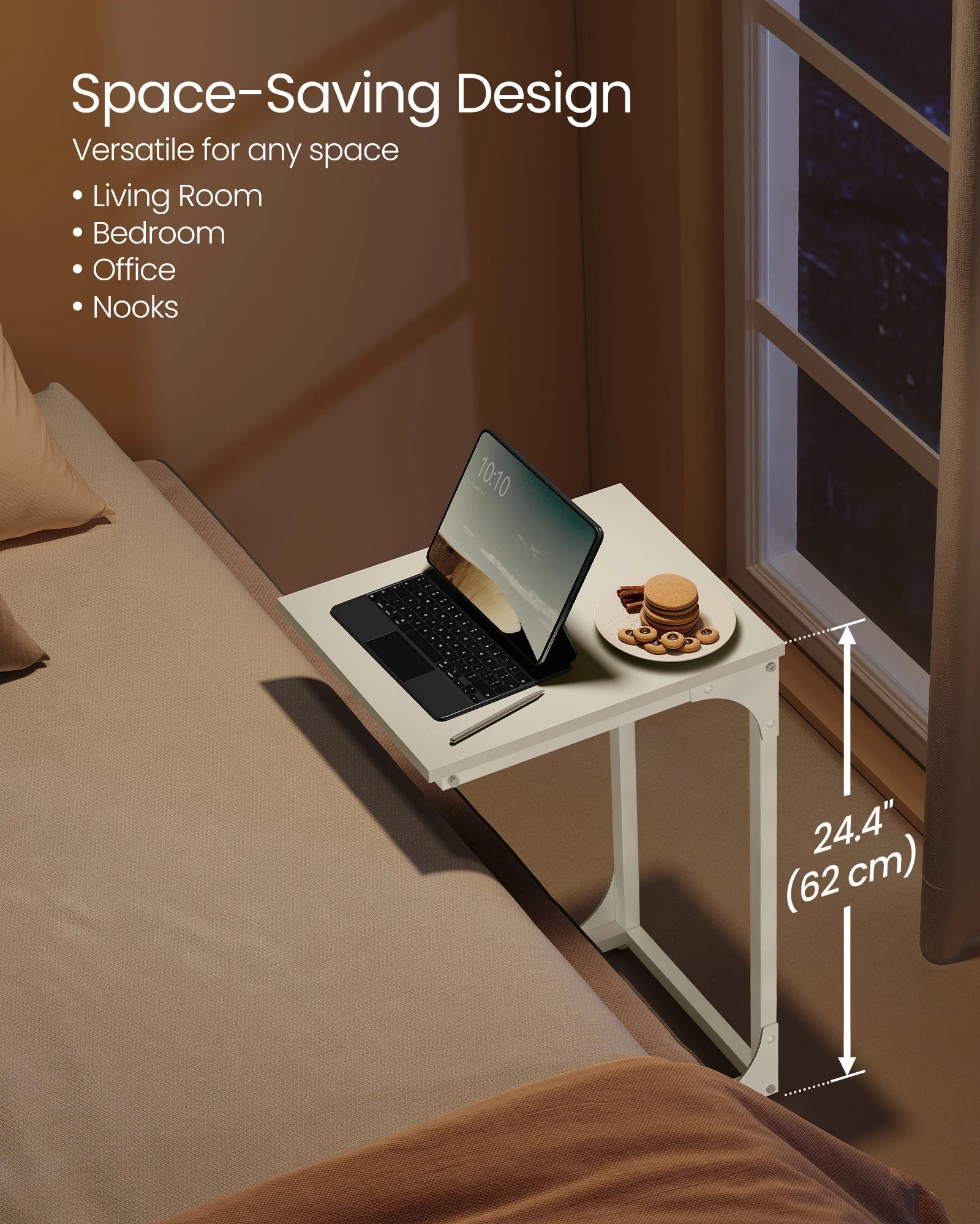 Vasagle C-Shaped End Table Bedside Laptop Table - Cream White - Image 5