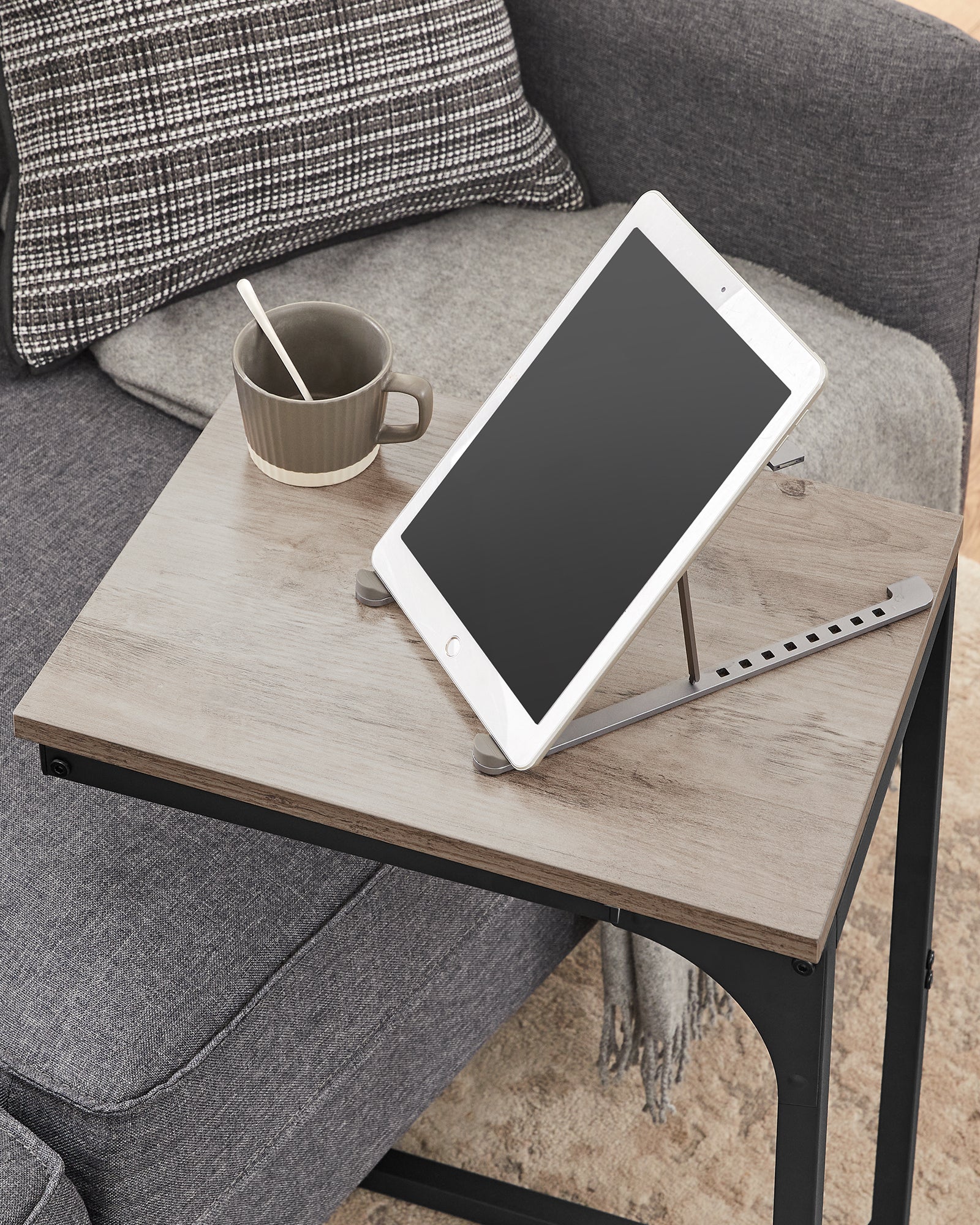 Vasagle C-Shaped End Table Bedside Laptop Table - Greige - Image 7