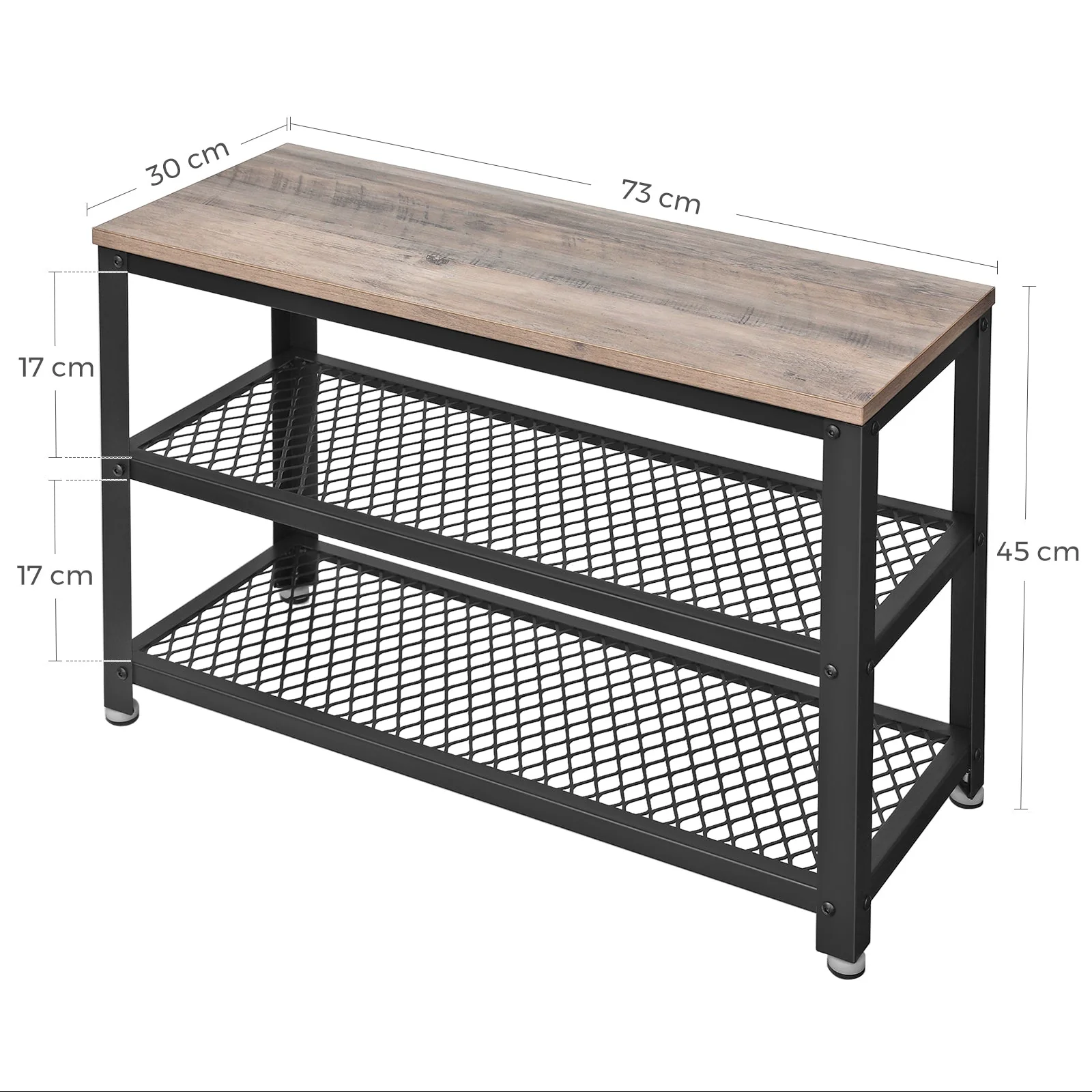VASAGLE Shoe Storage Bench Rack with 2 Shelves - Greige - Image 2