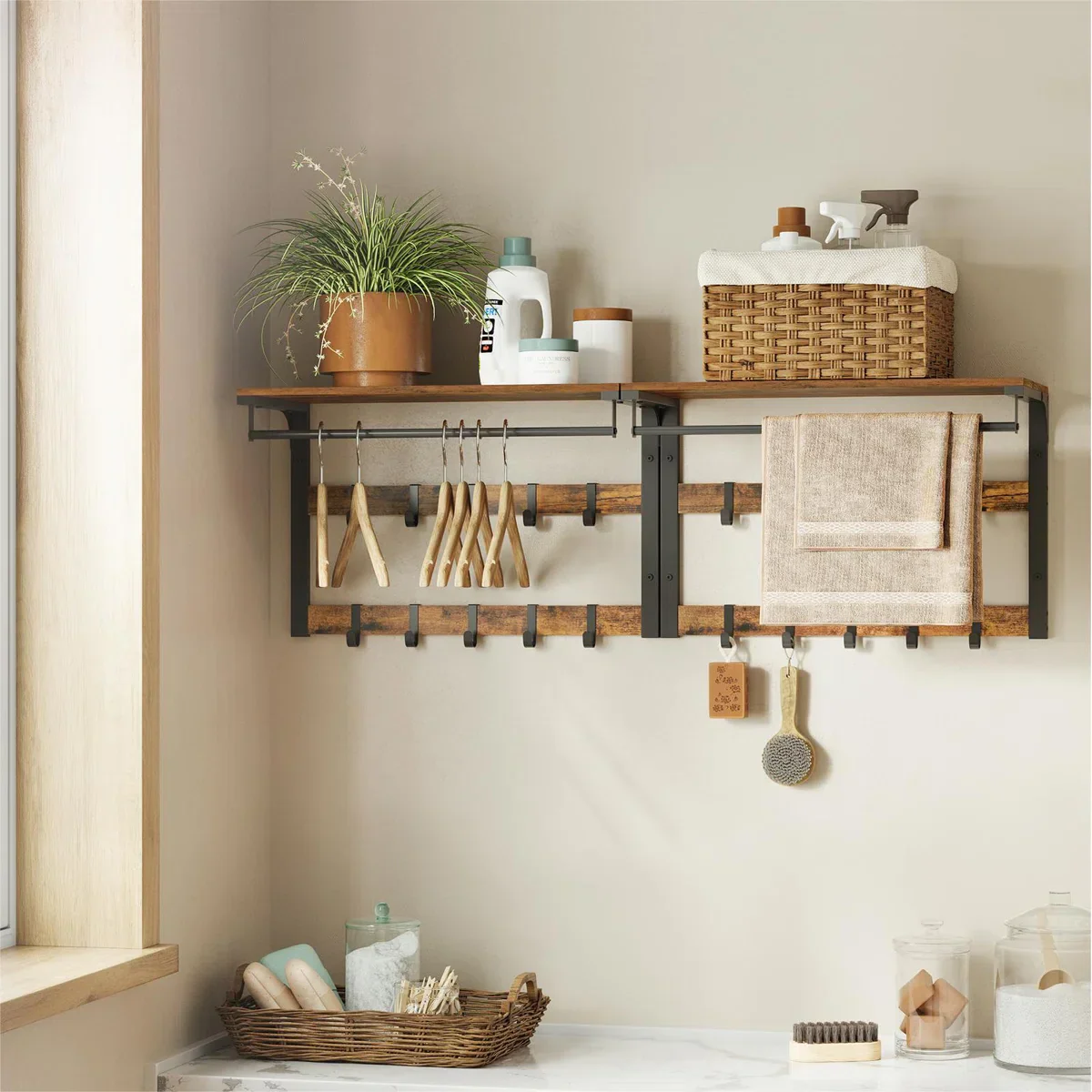 VASAGLE Wall Mounted Coat Rack Hanging Shelf - Image 2