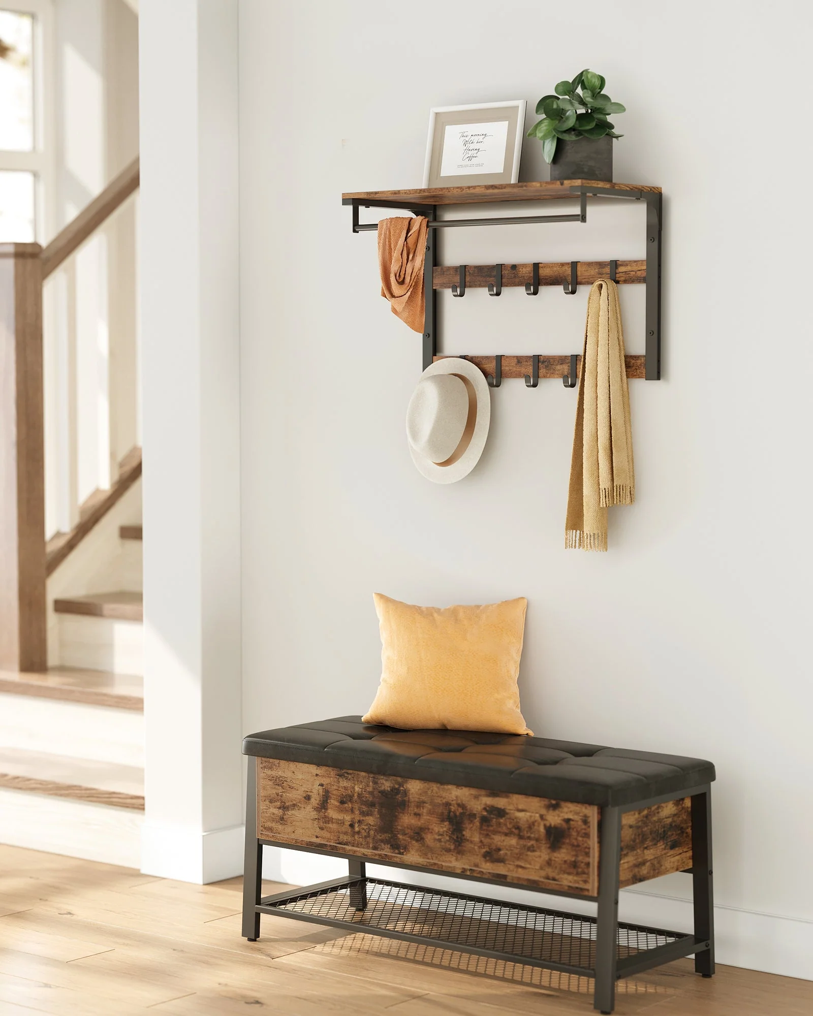 VASAGLE Wall Mounted Coat Rack Hanging Shelf - Image 3