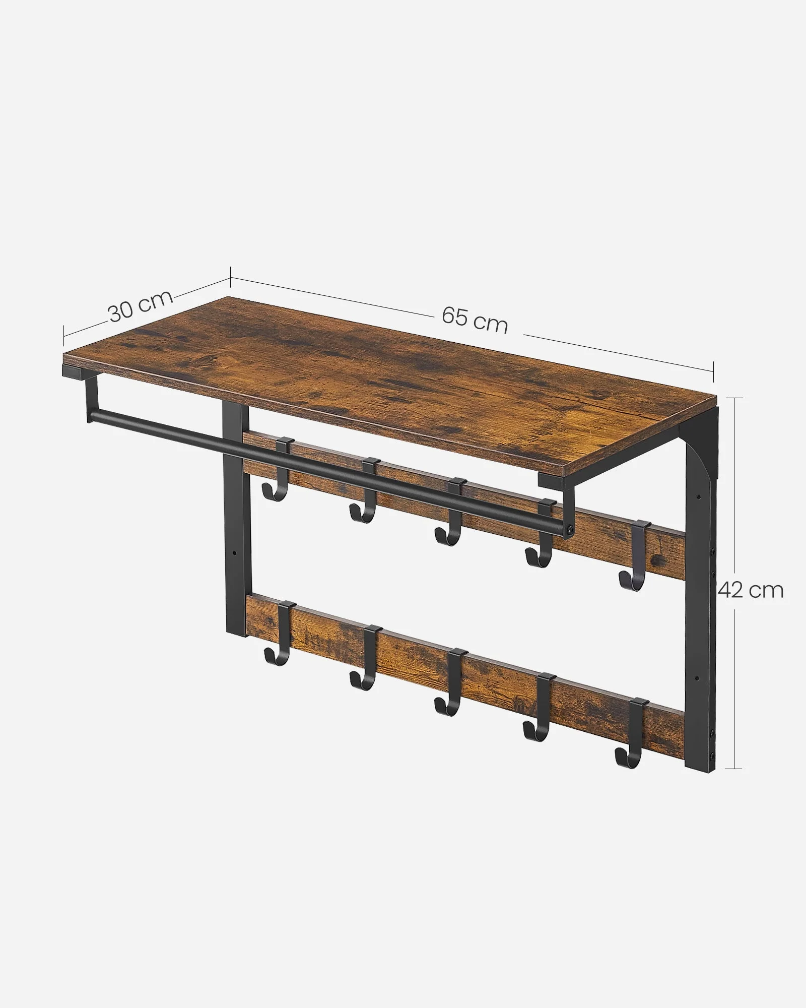 VASAGLE Wall Mounted Coat Rack Hanging Shelf - Image 7