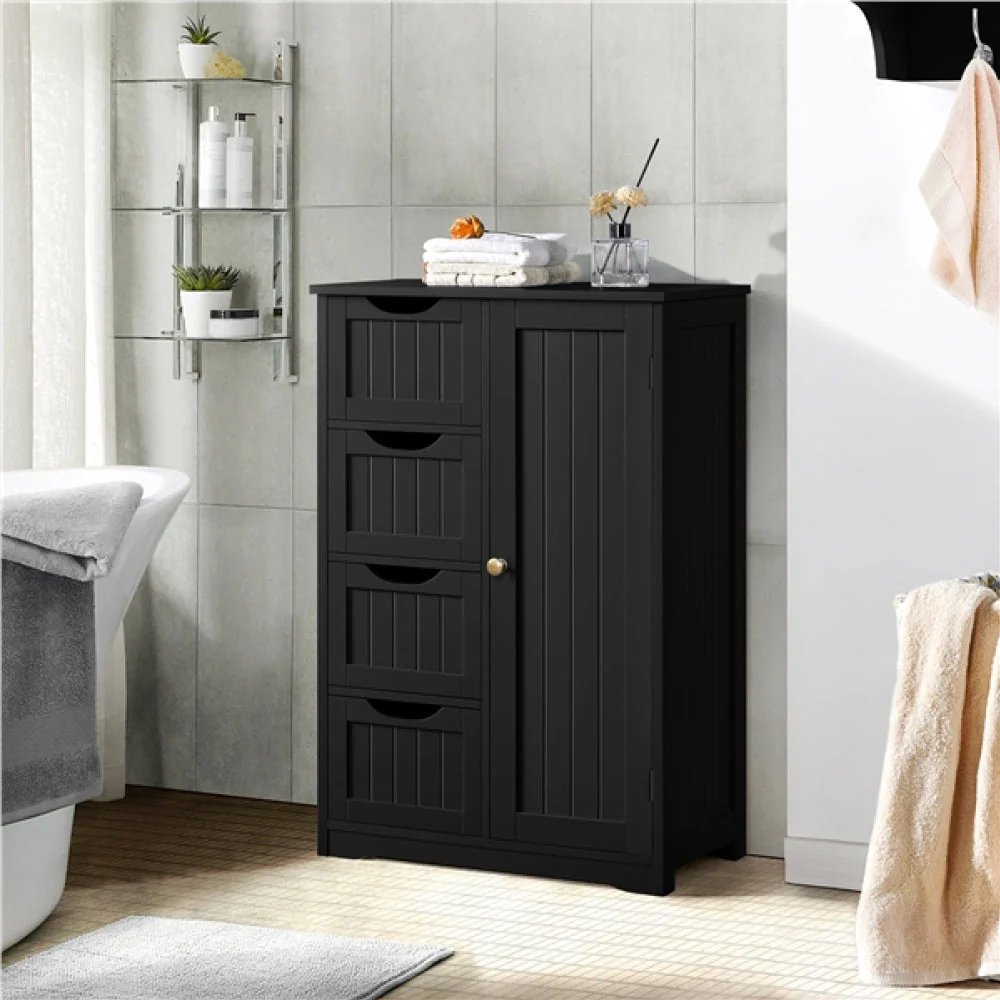 Wooden Bathroom Cabinet 4 Drawers & Cupboard Bathroom Storage Unit - Image 12