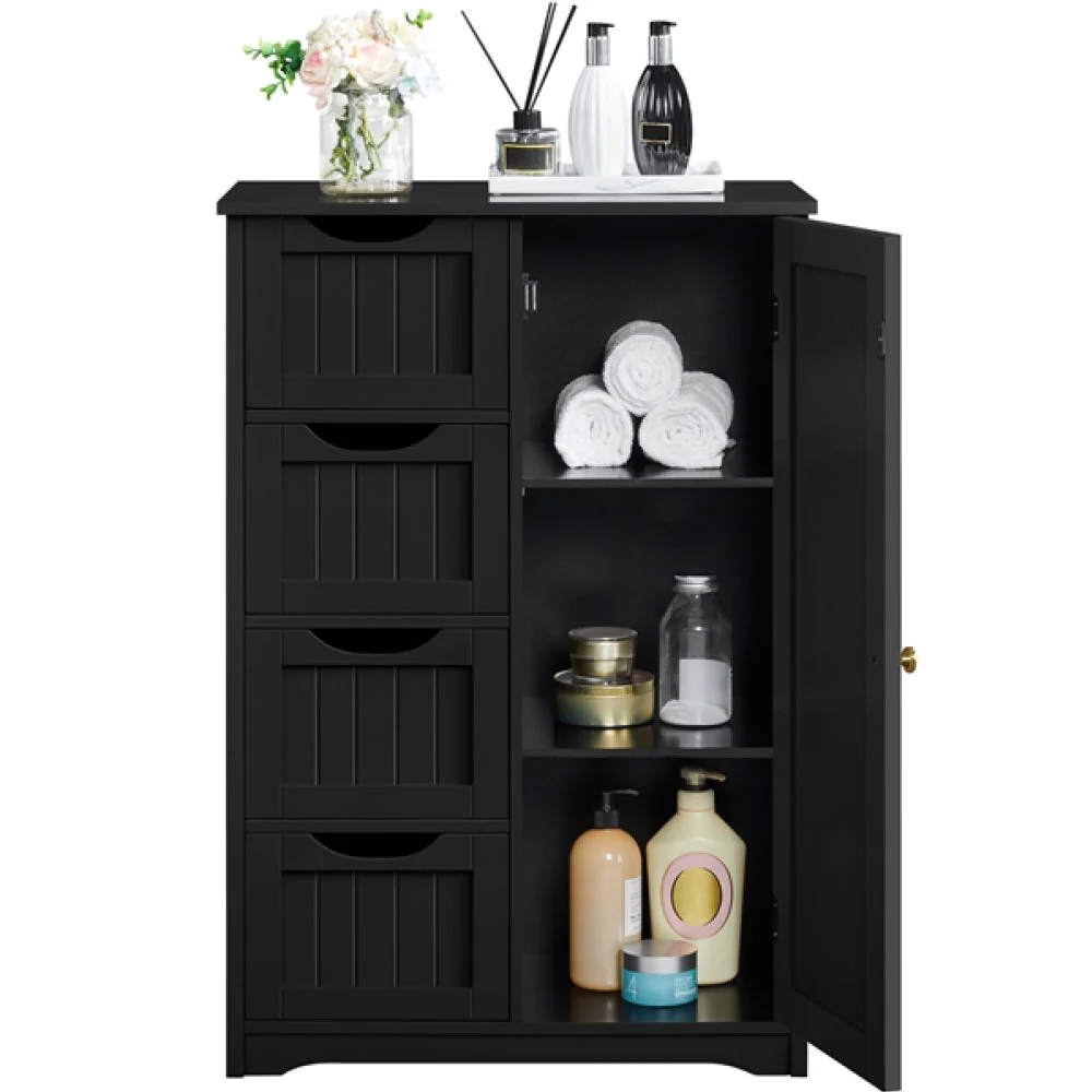 Wooden Bathroom Cabinet 4 Drawers & Cupboard Bathroom Storage Unit - Image 5